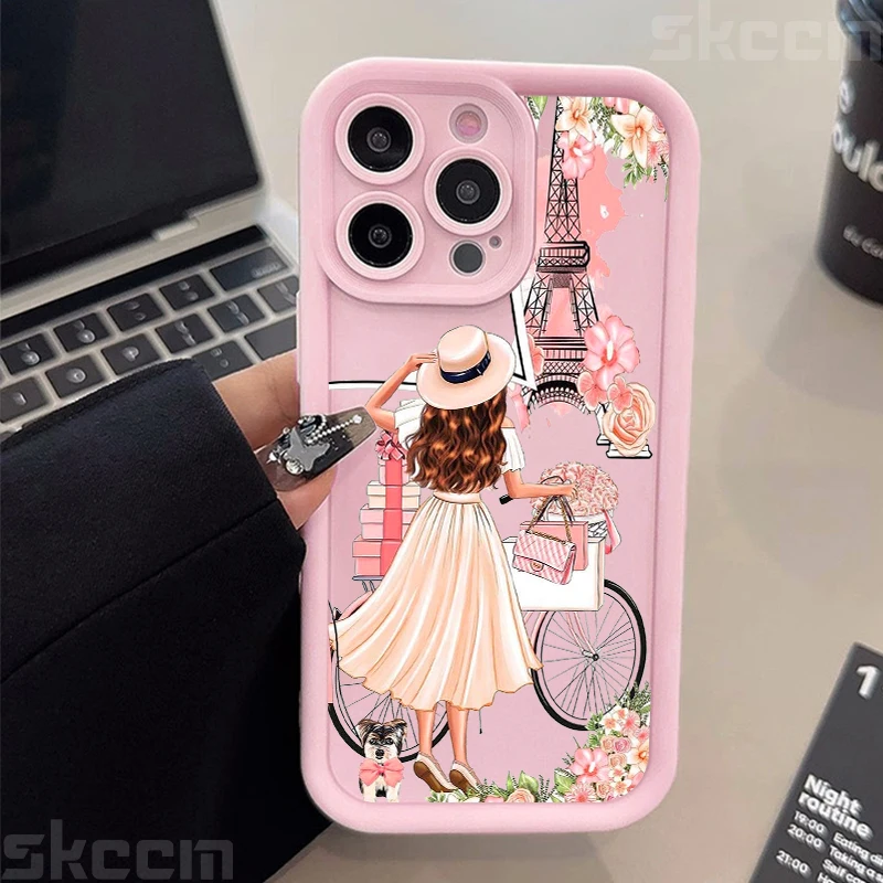 Pink Girl Flower Pattern Shockproof Silicone Soft Phone Case