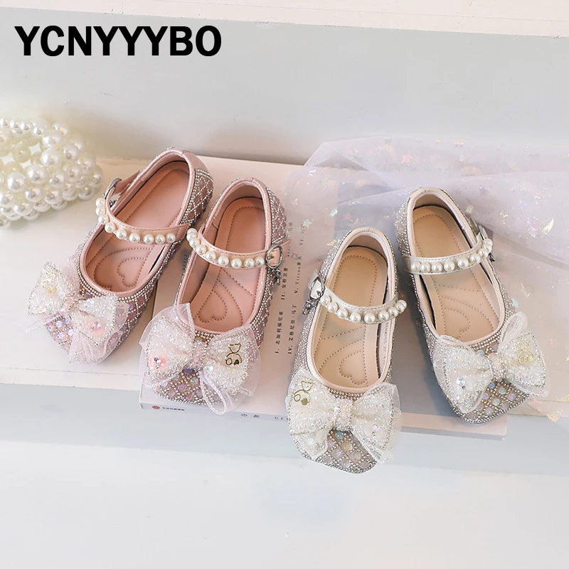 

Kids Princess Shoes Baby Girls Pearl Brand Flats Children Bow Shoes Toddler Silver Dress Shoes Sweet Mary Jane New For Autumn