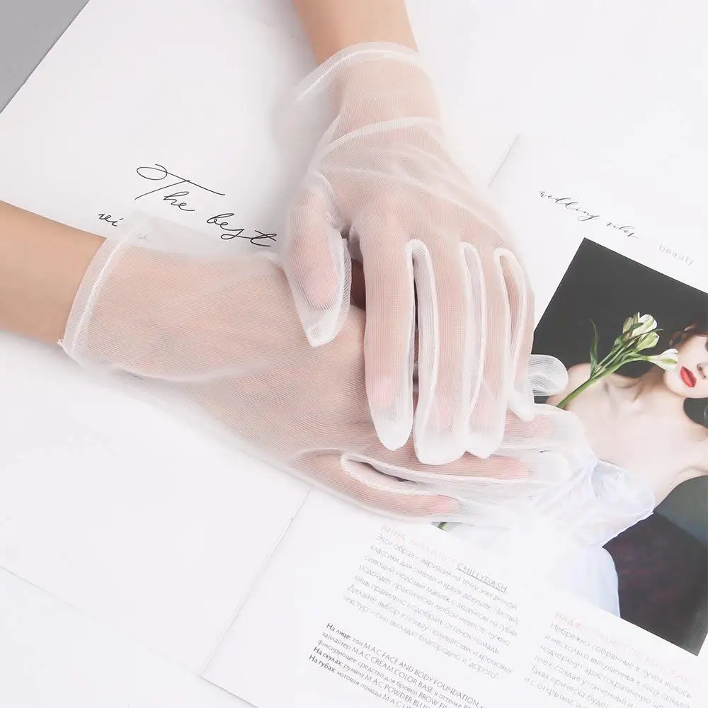 

Women Fashion Ultra Thin Transparent Faux Silk Black Opera Gloves Mesh Short Gloves Finger Gloves