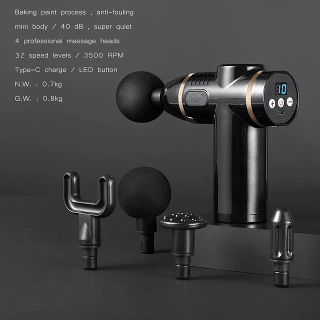 32 speed levels Electric massage Gun Slimming Body Neck back foot leg shoulder Massager Muscle Fascia Gun percussion massagers Black H01-4 heads