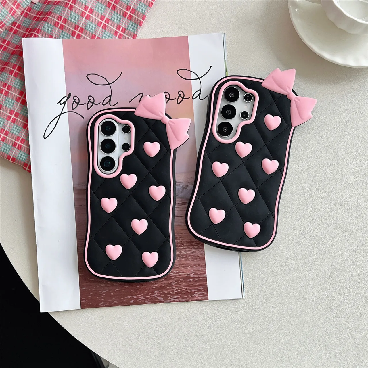 Charming 3D Love Heart Bow Cartoon Soft Silicone Phone Case Cover
