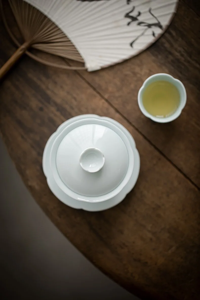 Lotus Green Porzellan Gaiwan Set, große weiße Seladon-Teeschale, Kung-Fu-Teeset, traditionelle Teetasse und Untertasse 150 ml – Detail 11