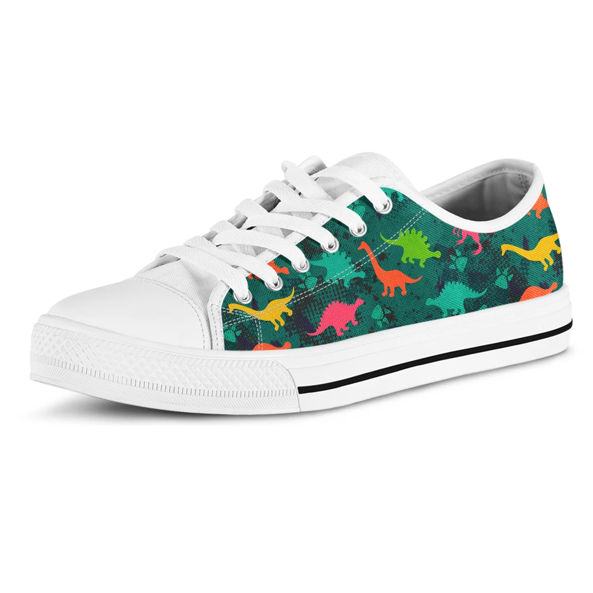 Camo Cartoon Dinasour Pattern Shoes Women Sneakers Zapatos De Mujer Black White Unisex Flat Canvas Shoes Lightweigt