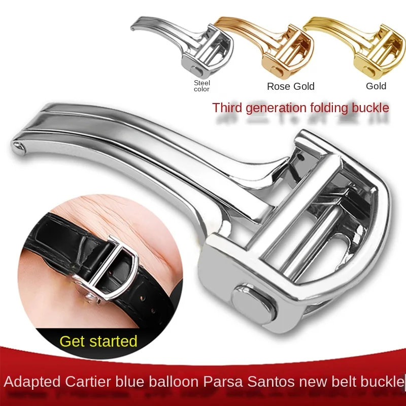 Chiusura In Metallo Per Cartier New Blue Balloon Pasha Key Sandus Tank Dumont Pinhole Watch Strap Accessorio Fibbia Pieghevole 14 16