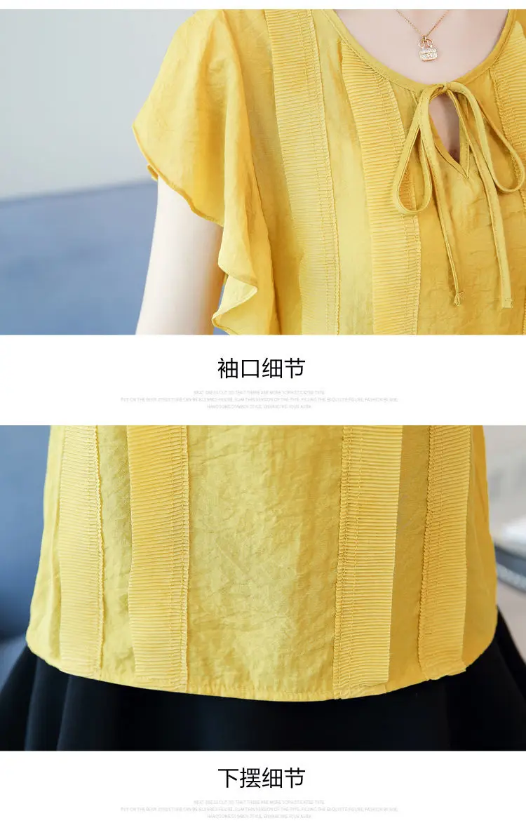 Female O-Neck Bow Lacing Hollow Out Solid Blouse Loose Oversize Flying Sleeve Patchwork Chiffon Shirt Women's Summer Clothing