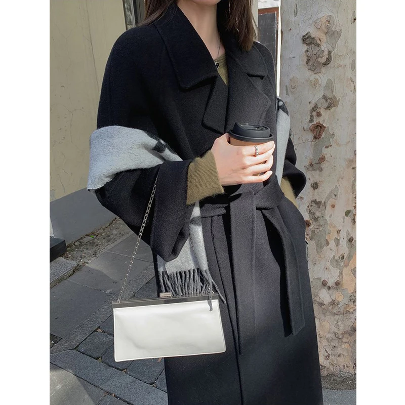 2023 Autumn Winter Women Trendy Lace Up Vintage Simple Woolen Coat Female Korean Oversize Chic Jacket Solid Long Sleeve Overcoat