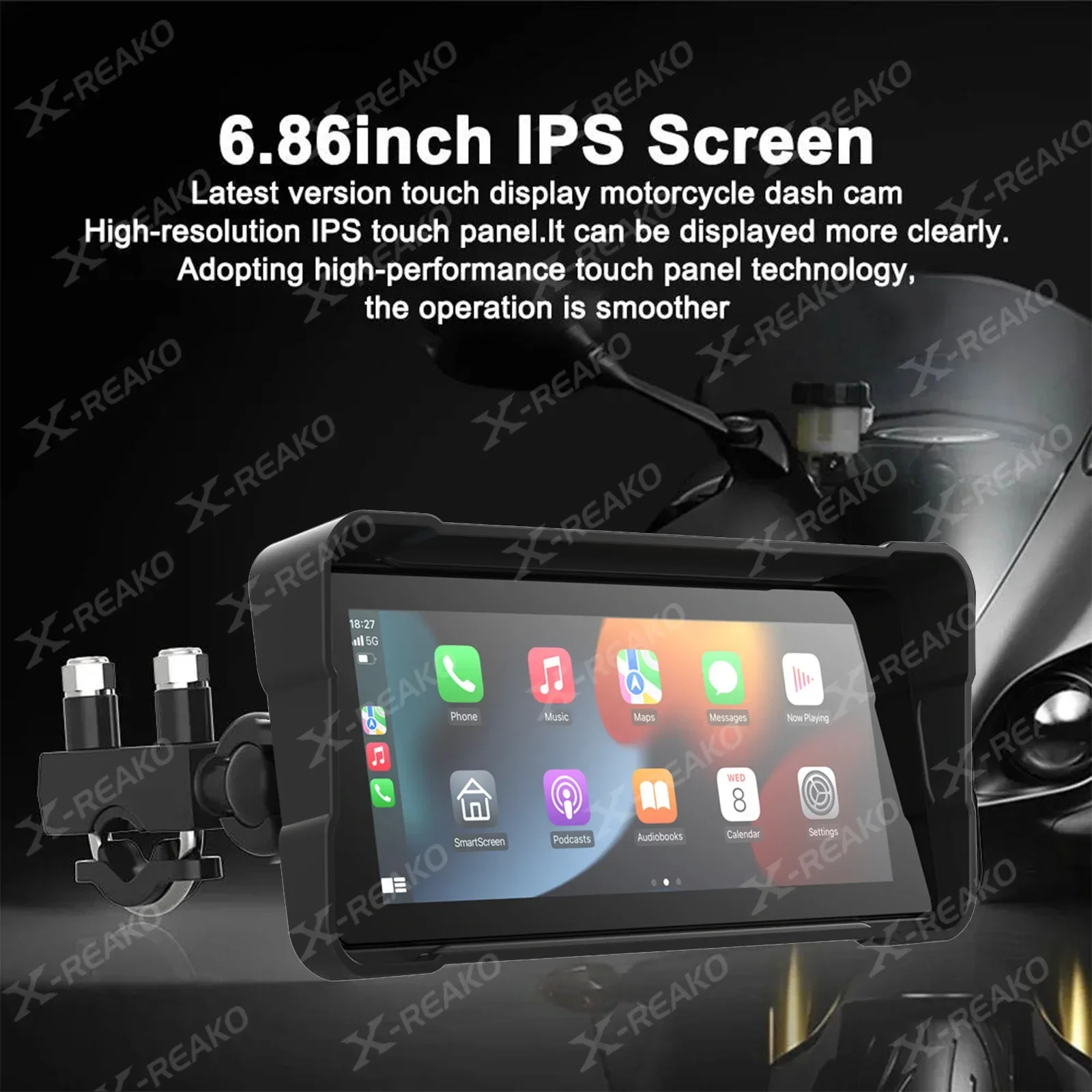 X-REAKO 6.86-inch Motorcycle GPS Player IPX7 Waterproof Carplay Android Auto Mirror link Supports Bluetooth Headset/Helmet