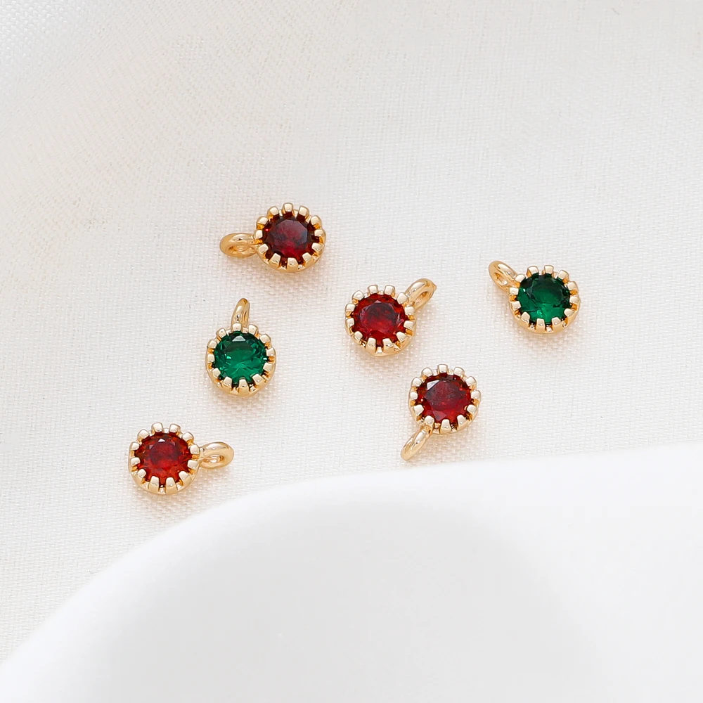 

6Pcs/Lot 4*6mm 18K Gold Color Plated Brass Round Pendants with Zircon for DIY Necklace Earrings Jewelry Making Accessories