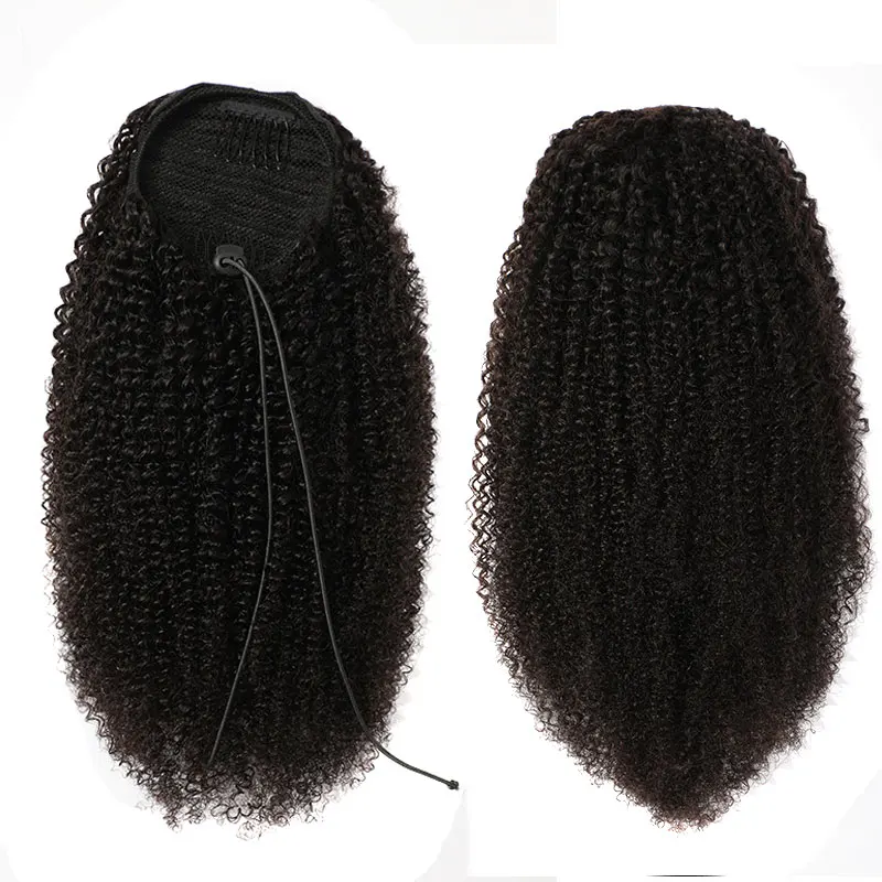 Afro Kinky Curly Ponytail Extensions Human Hair for Black Women 3c 4A Curly Human Hair Drawstring Ponytail Natural Hairpieces