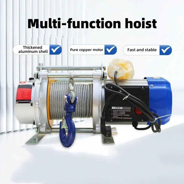 Aluminum Shell Wire Rope Electric Mini Winch 1 Ton Hoist 220v Small Hoist