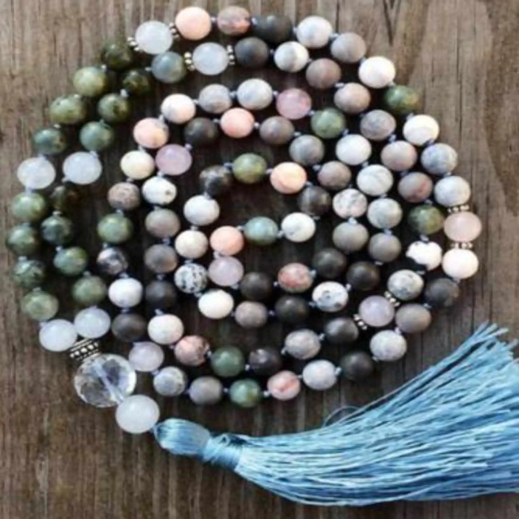 8mm Natural 108 knot Flower color jasper beads tassels necklace Fashion Enthusiasts Fashion accessory Metal Zen Fashion Beads
