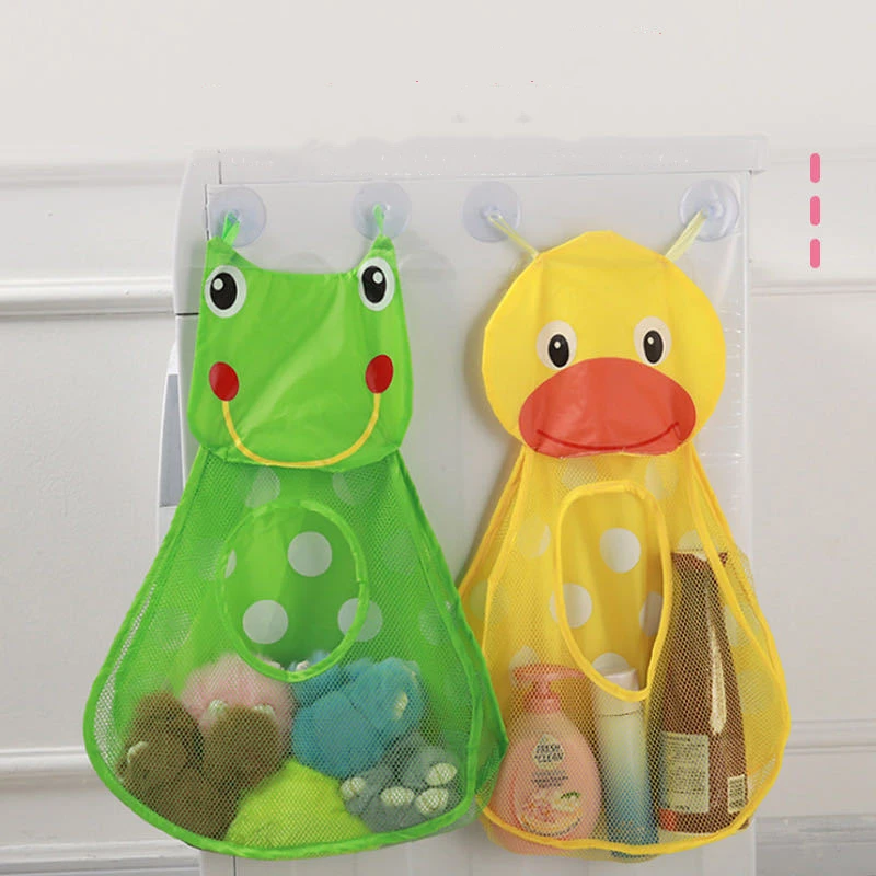 Baby Bath Toys Storage Bag Cute Duck Frog Mesh Net Toy Strong Suction Cups Bath Game Bag