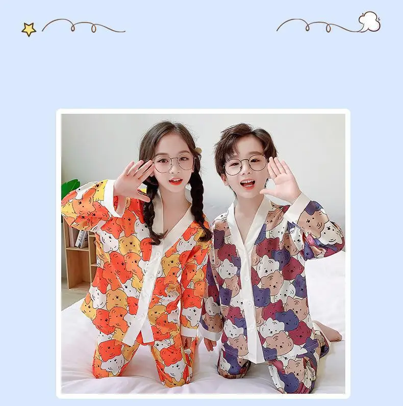 Children's Pajamas Spring Girls Home Wear Clothes Cute Cartoon Long Sleeved Boys Pajamas 3-15Y Kids Sleepwear Clothes Set designer pajama sets