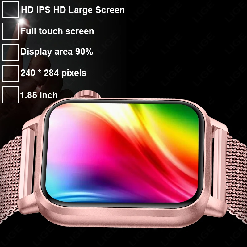 LIGE 2025 Smart Watch Women 1.85" Screen Blood Oxygen Bluetooth Call Watches Multi Sports LED Flashlight Outdoor Smartwatch Men