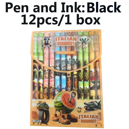 12pcs Tung Tung Sahur Italian Brainrot Wooden Stick Gel Pen Cartoon Signature Pen Individually Packaged Student Stationery Gift - Image 7