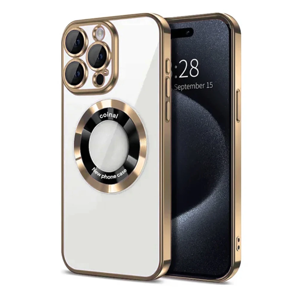 Premium Magnetic Gold-Plated iPhone Case with Camera Shield and Apple Logo Enhancer