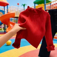 Baby Girl Solid Color Round Neck Pullover Sweater 2025 Autumn Korean Style Long Sleeve Knitwear 0-2 Years