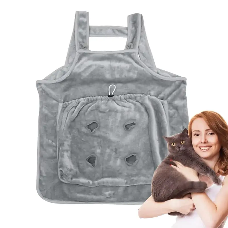 

Cat Carrier Apron with Holes Outdoor Travel Small Cat Dogs Hanging Chest Bag Sleeping Pocket Winter Plush Pets Carrier Pouch