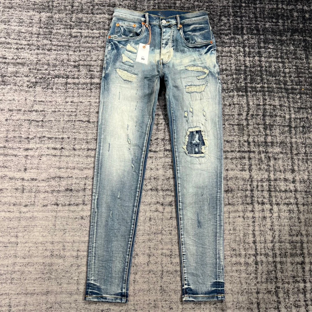 

Tide Brand Retro Embroidered Patch Slim Casual Jeans Men