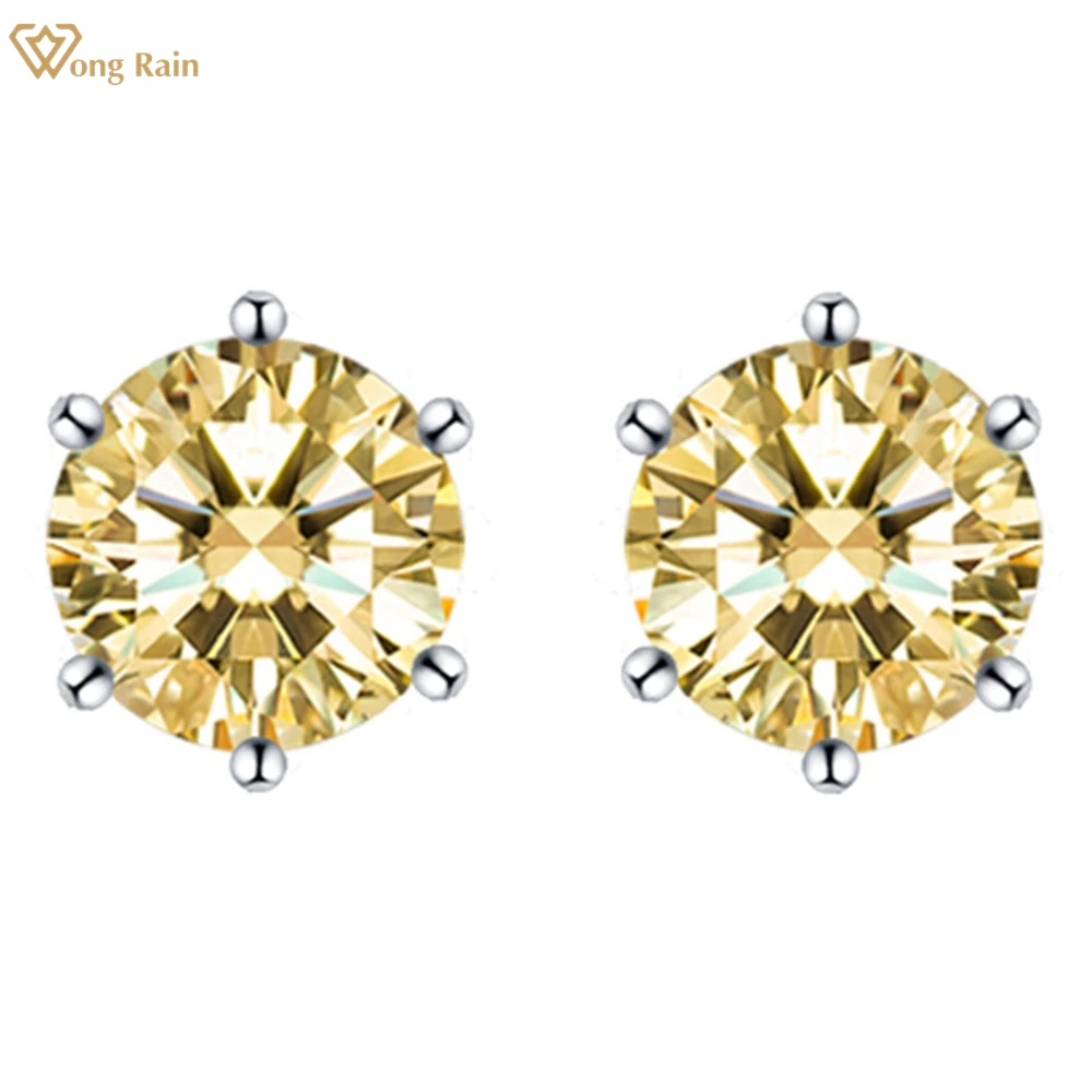 

Wong Rain Simple 925 Sterling Silver 6MM Lab Citrine White Sapphire 18K Gold Plated Stud Earrings Jewelry For Women Wholesale