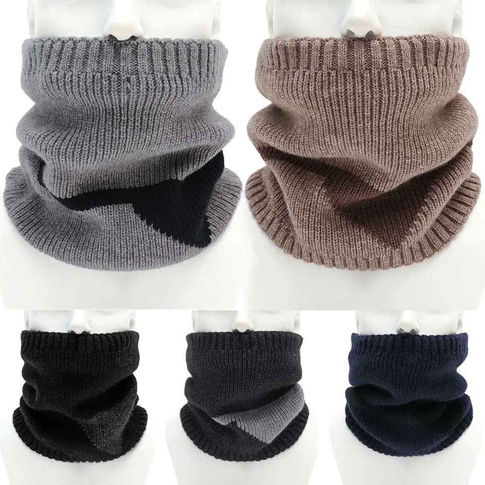 

Women Men Knitted Neck Scarves Winter Warm Thick Fleece Inside Wool Collar Ring Scarf Elastic Knit Scarf Snood Neckerchief