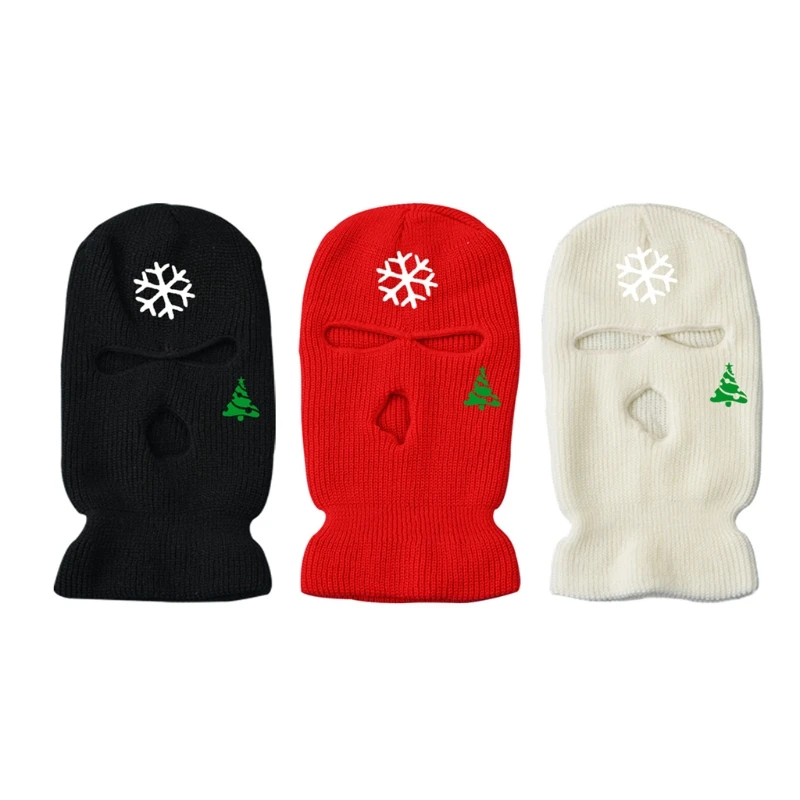 

3 Holes Knitted Full Face Cover Face Mask Windproof Xmas Balaclava Cycling Hat Outdoor Riding Motorcycle for Women Men