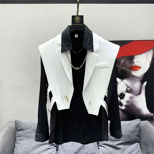 PFHQ 남성용 정장 칼라 조끼, 고품질 패션, 접이식 착용, 오리지널 민소매 조끼, 우아한 재킷, 새로운 틈새 디자인, 2023 3