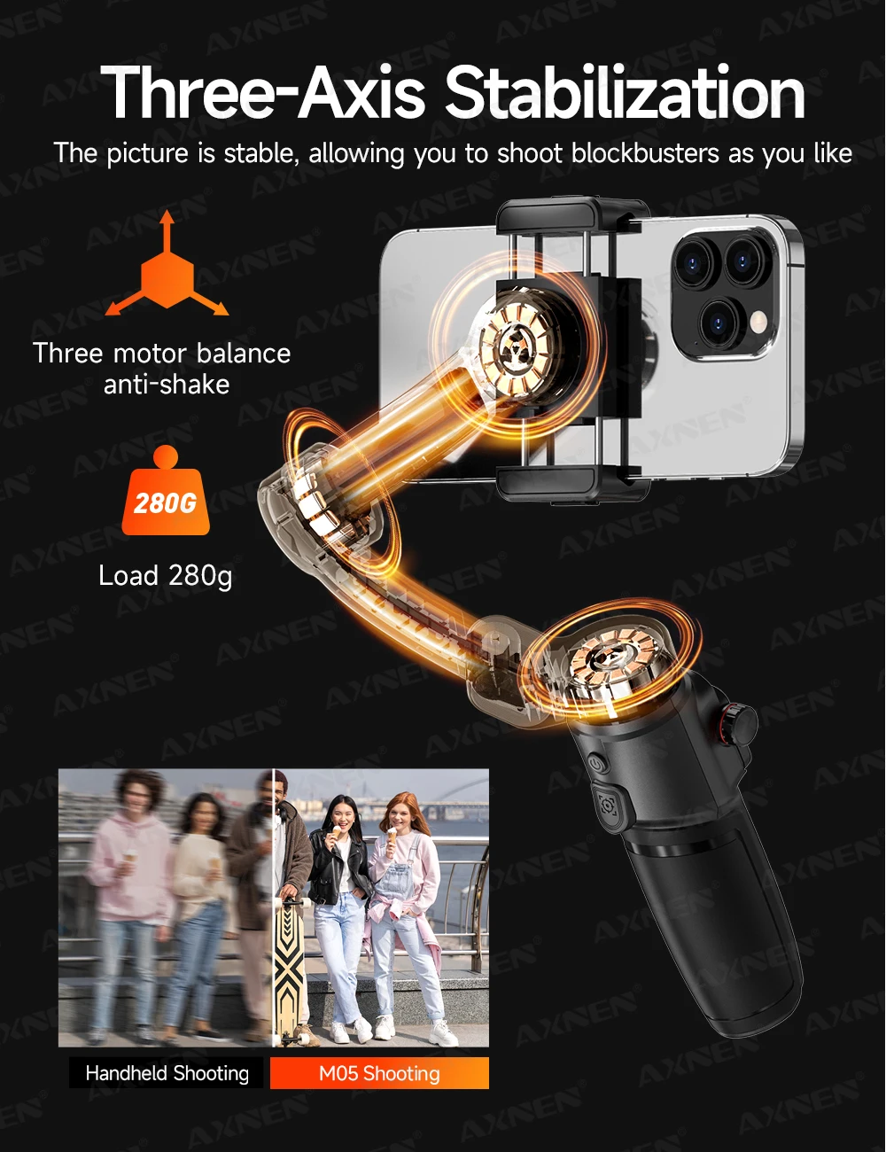 3-osiowy ręczny stabilizator gimbala z funkcją śledzenia twarzy AI, wbudowany teleskopowy pręt, smartfon, iPhone, Android, antywstrząsowy_voghion.com