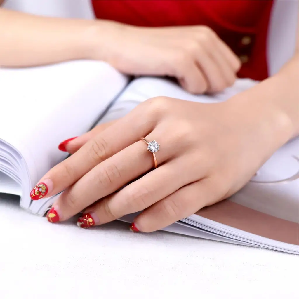 Wedding Engagement Finger Ring Women 1 Carat Cubic Zirconia Solitaire