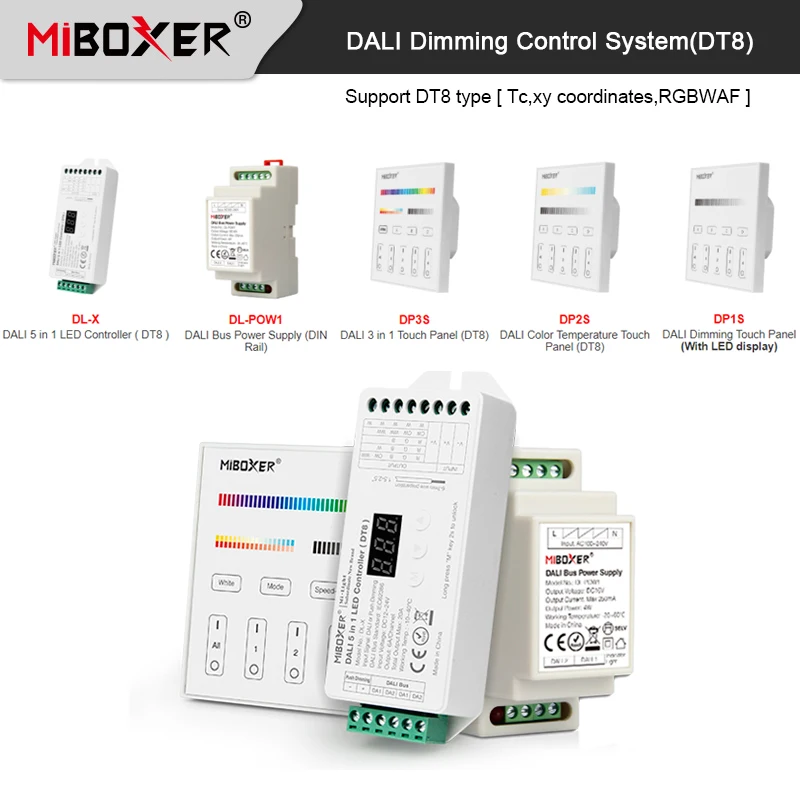 

Miboxer DT6 DT8 DALI Dimming Control System DALI Bus Power Supply DIN Rail 86 touch panel DALI 5 in 1 LED Controller