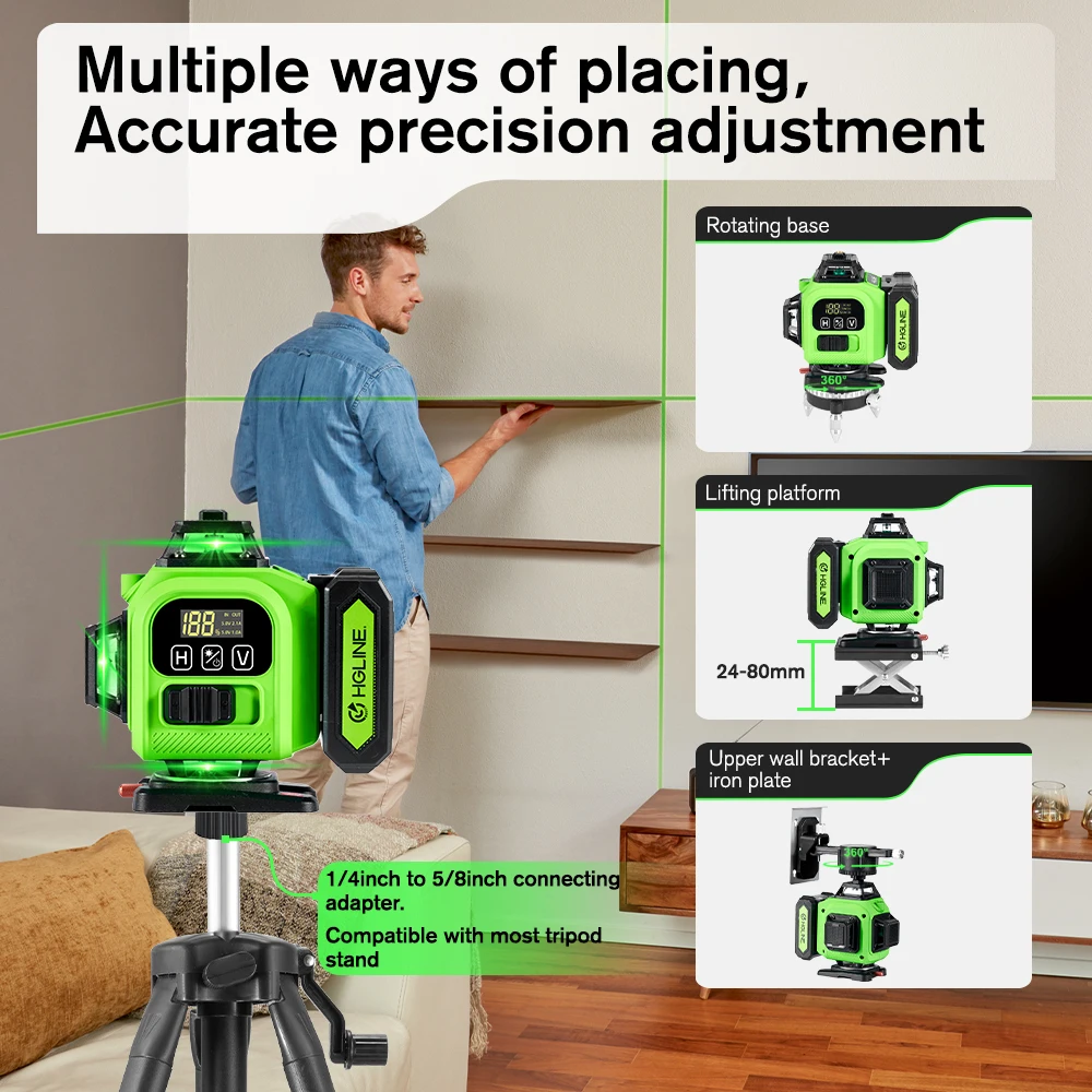 16 Lines Laser Level APP Remote Control Horizontal Vertical Levels Machine Power