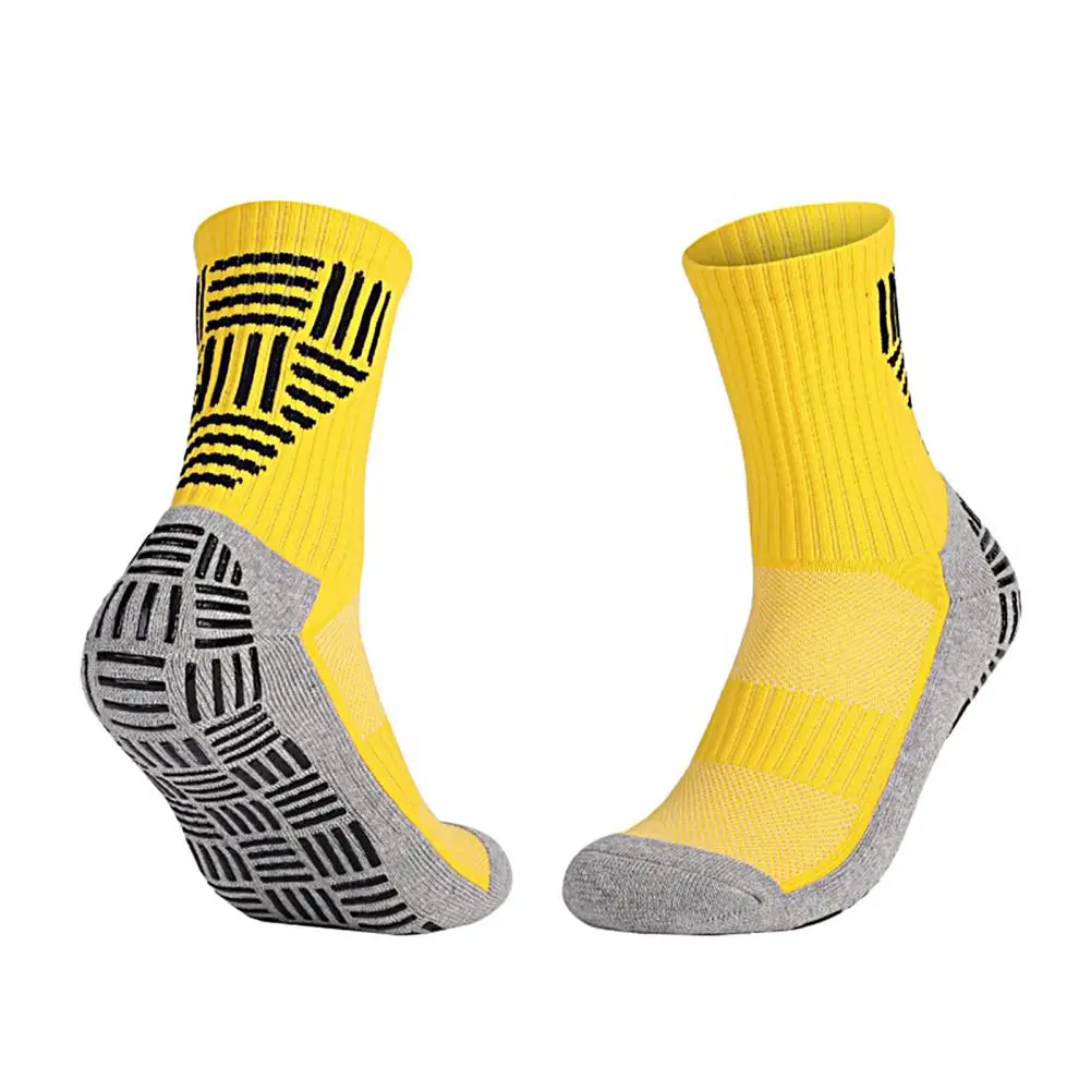 Sports Socks 1 Pair Football Socks Anti-slip Sweat-absorbent Striped Mid Calf Men Soccer Cycling Sports Grip for Running