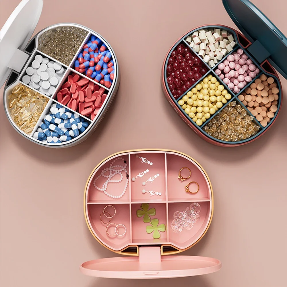 Compact Travel Pill Organizer - Portable Medicine and Vitamin Case with 6 Compartments