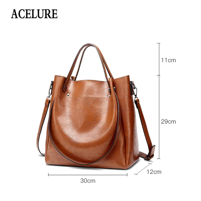 ACELURE Casual Large Capacity Women Tote Shoulder Bag PU Leather Ladies Bucket Handbag Messenger Bag Soft Shopping Crossbody Bag 2