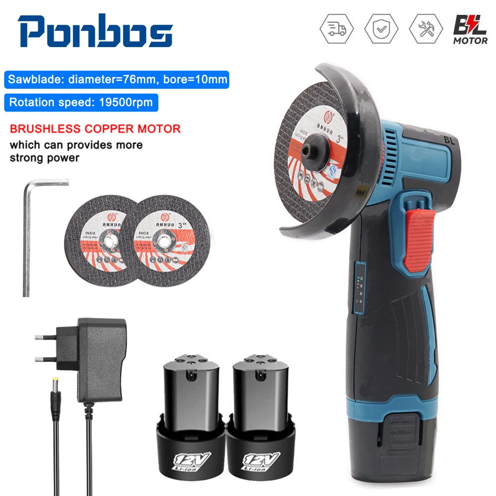 

12V Brushless Angle Grinder 19500RPM Rechargeable Grinding Tool Cordless Polishing Machine Diamond Cutting Grinder Electric Tool