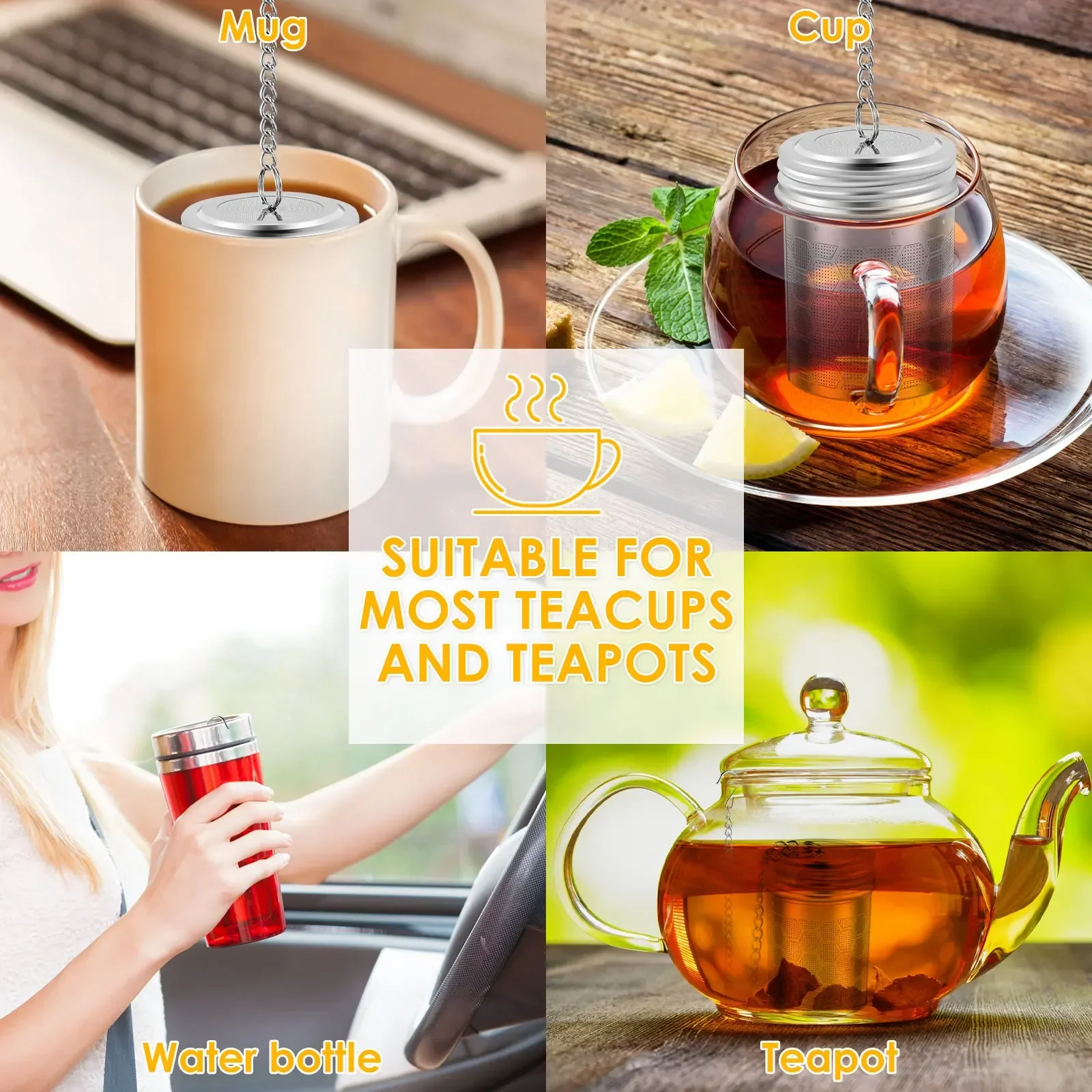 2Pcs Tea Infuser Stainless Steel Tea Strainer Teapot Fine Mesh Tea Leaves Spice Seasoning Filter Teaware Kitchen Accessories
