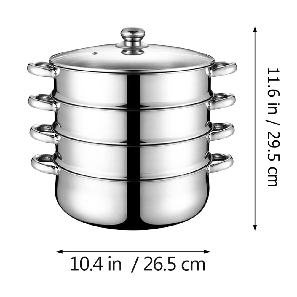 Steaming Cooker Set Stainless Steel Steam Pot Steamer Cooking Soup Cookware Stock Vegetable Set Layer Steamers Pots Stockpot Tier Lid