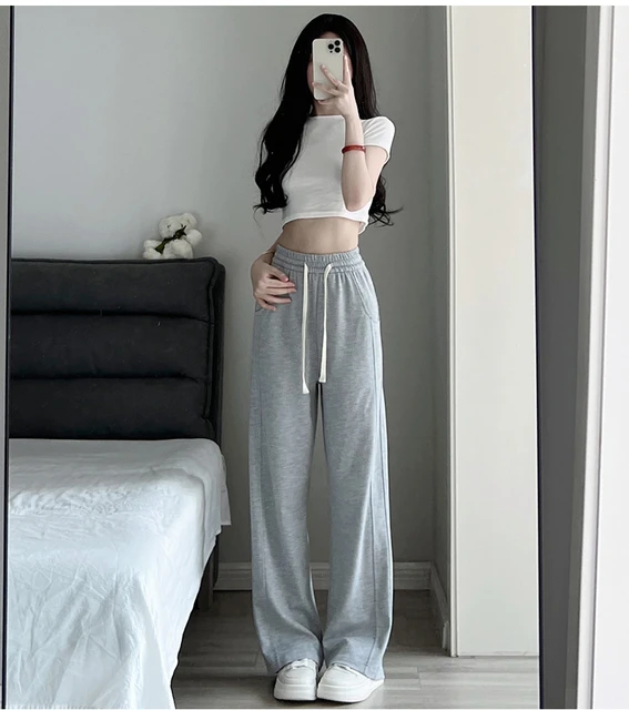 Grey Sweatpants Thin Summer Casual Wide Leg Long Pants for Girls and  Students Trousers Black - AliExpress
