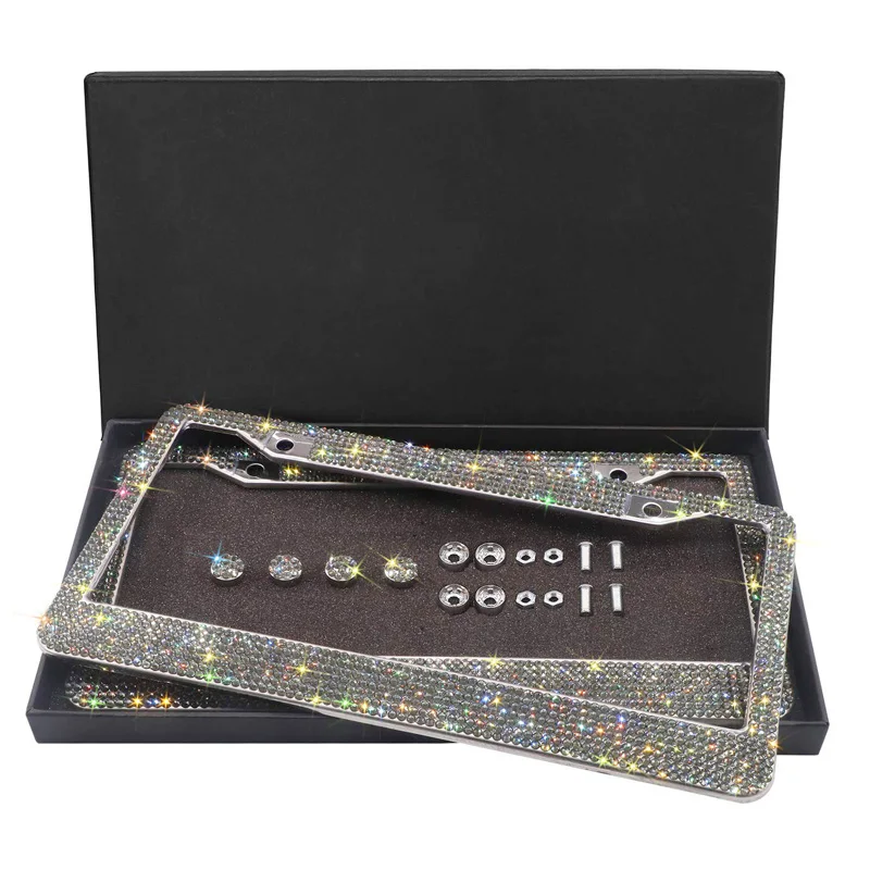 Luxury-Handcrafted-Bling-Rhinestone-Premium-Crystal-Car-License-Plate-Frame-2-Pack-with-Gift-Box-For-USA-Canada-Truck-5