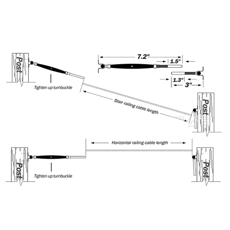 1set 3mm/4mm Guardrail Rope Fitting Adjustable Steel Wire Railing Balcony Tension Turnbuckle Toggles Screw Wood 316SS