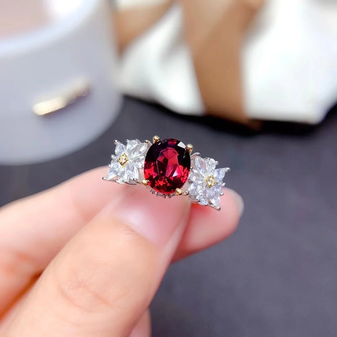 

Natural Garnet Ring 925 Sterling Silver Red Gemstone Mozambique Garnet Women's Jewellery Gift