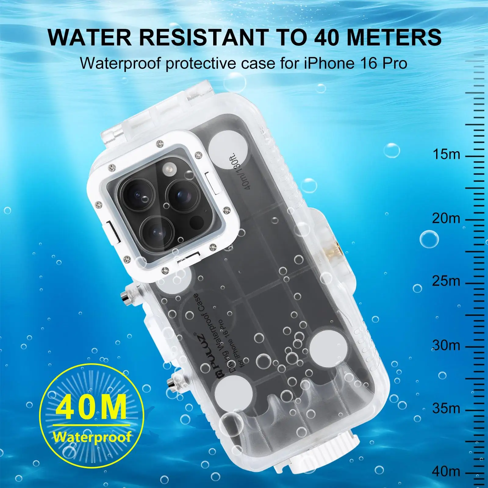 PULUZ Waterproof Diving Case for iPhone 16 Pro 40m/130ft Photo Video Taking Underwater Housing Cover
