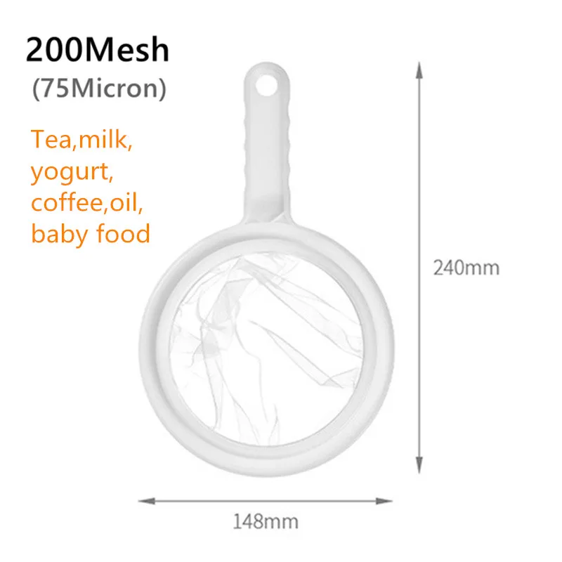 Filtro per colino, filtro in nylon con manico, 120 mesh ultra fine, con bordo e comode maniglie antiscivolo, per succo, latte, caffè