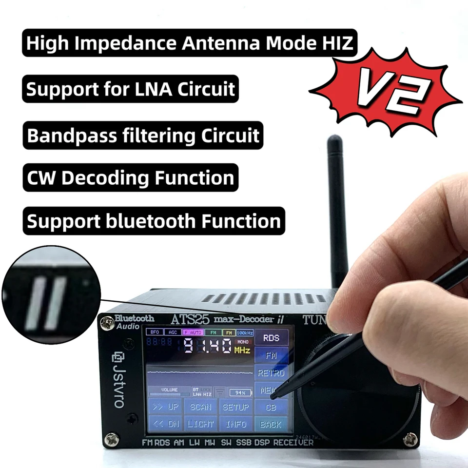ATS-25MAXのフルバンドラジオ受信機,ハム周波数,検索,デコード,wifi