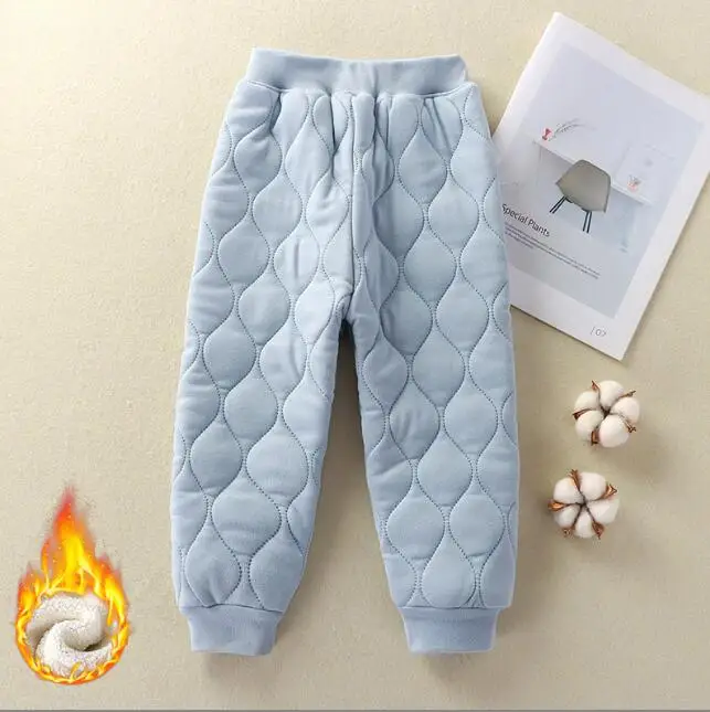 Children's warm pants, autumn and winter plush, school uniform for students, winter three-layer cotton padded pants