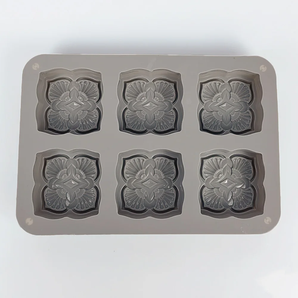 6 Hole Retro Flower Pattern Silicone Soap Mold DIY Handmade Baking Dessert Chocolate Cake Candle Making Mould Soap Molds