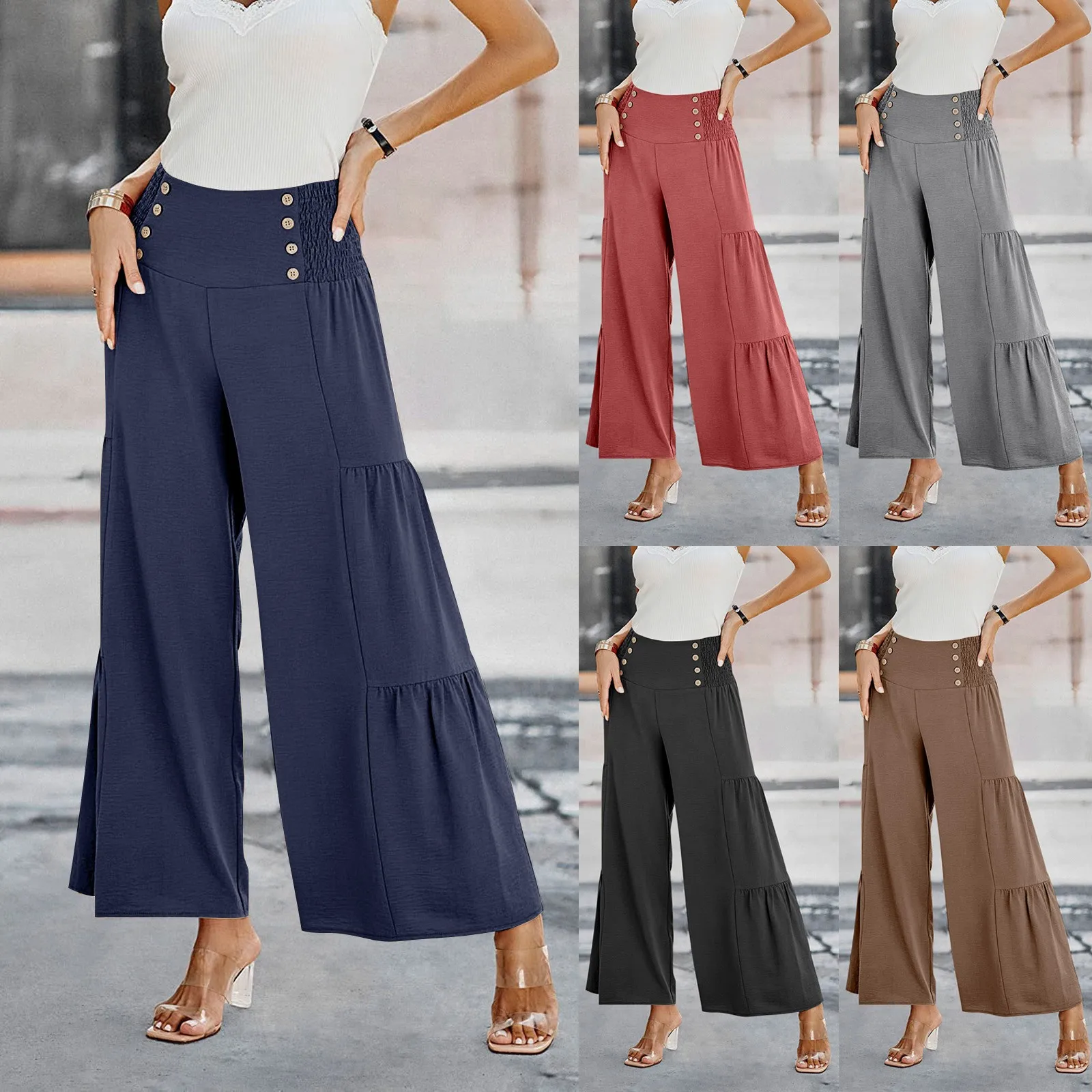 

Vintage Palazzo Pants Women Wide Leg Trousers Casual Cotton linen High Elastic Waist Long Pantalon Palazzo Solid Turnip