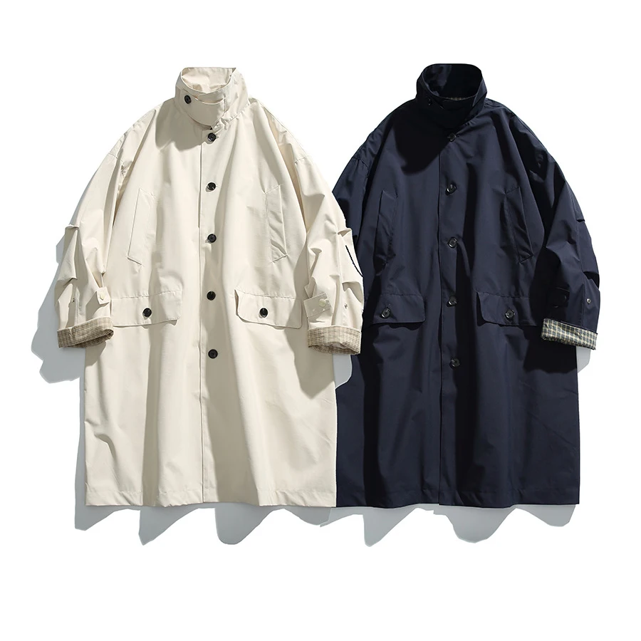 Japanese Style Autumn Trench Coat While Daily Casual Luxury Stand Up Collar Jacket Outwear Loose Windbreaker for Men and Women