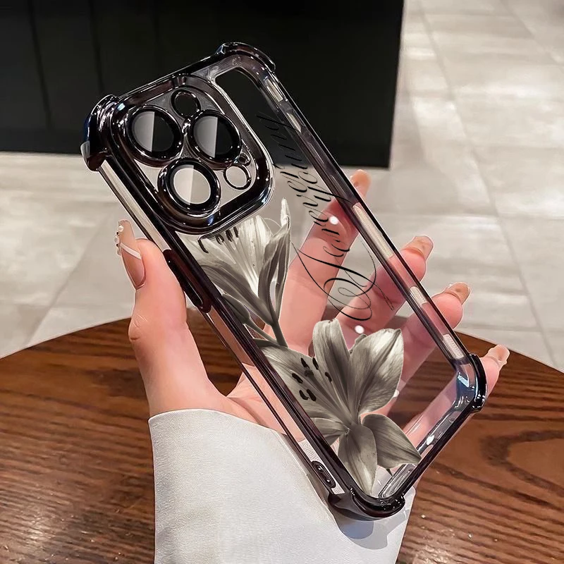 Elegant Retro Lily Flower Plating Protective Phone Case