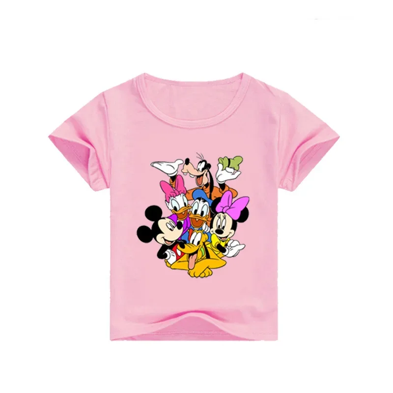 Letnie t-shirty z krótkim rękawem dla chłopców dla dziewczynek ubrania kreskówka myszka miki Minnie kaczor Donald nadruk koszulki dla dzieci koszulki kostium dla dzieci